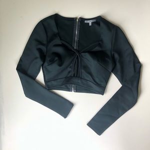 Emerald satin long sleeve crop top